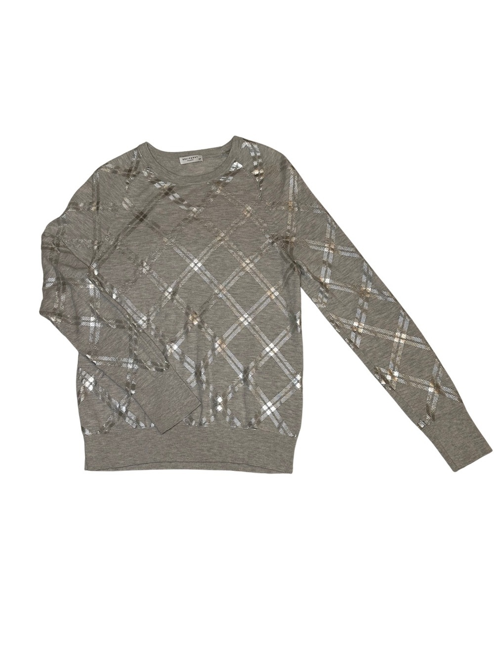 Equipment Femme Grey Wool Blend Metallic Silver Plaid Sweater S